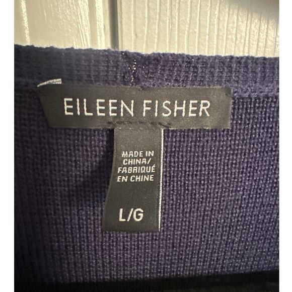 Eileen Fisher Navy Silk Organic Cotton V Neck Tunic High Low Hem Large - Picture 2 of 6